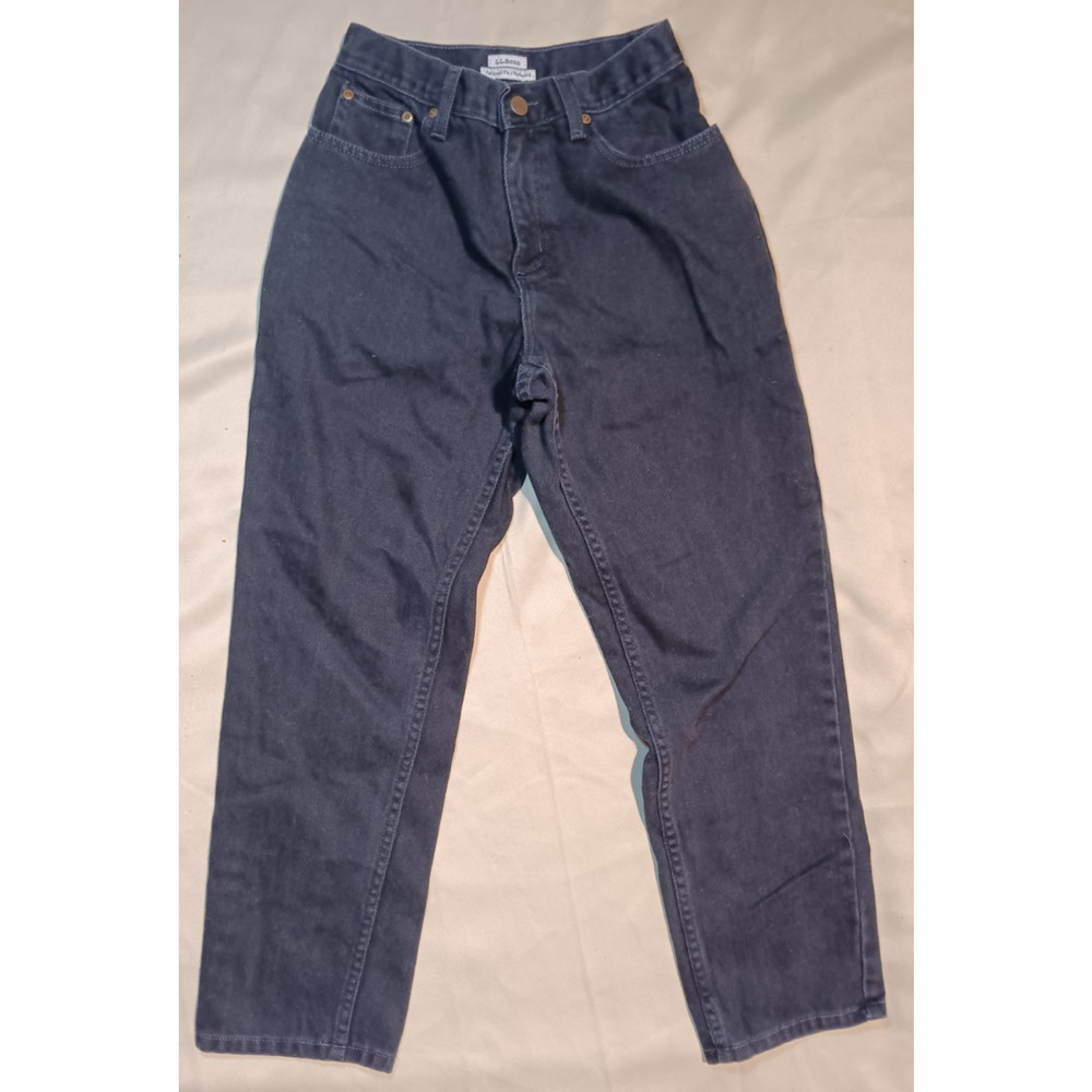 LL Bean Jeans 4 Petite Black Denim Double L Relaxed Fit Straight Leg Mid Rise